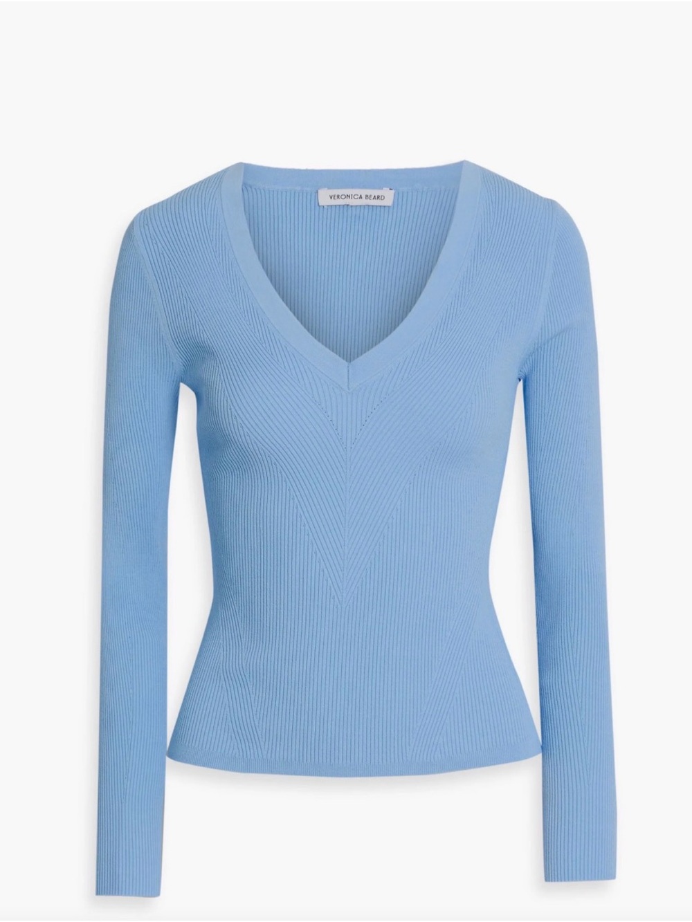 Veronica Beard Sky Blue Ribbed V-Neck Sweater
